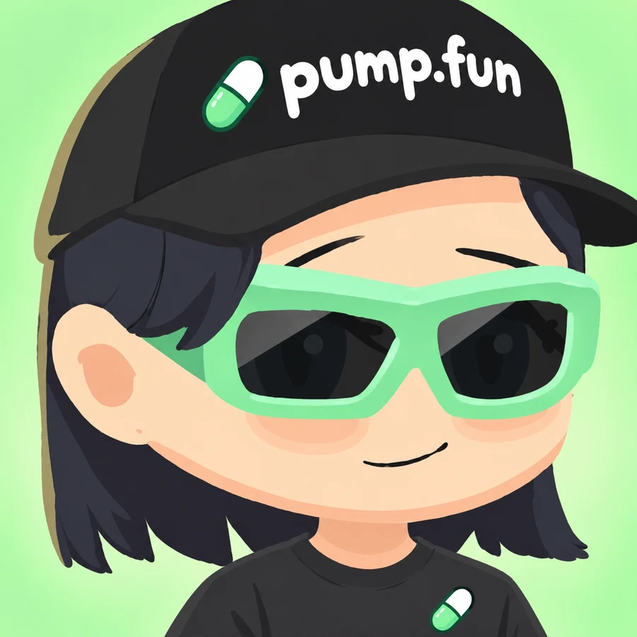 PUMPTRACE mascot in a black cap and mint sunglasses